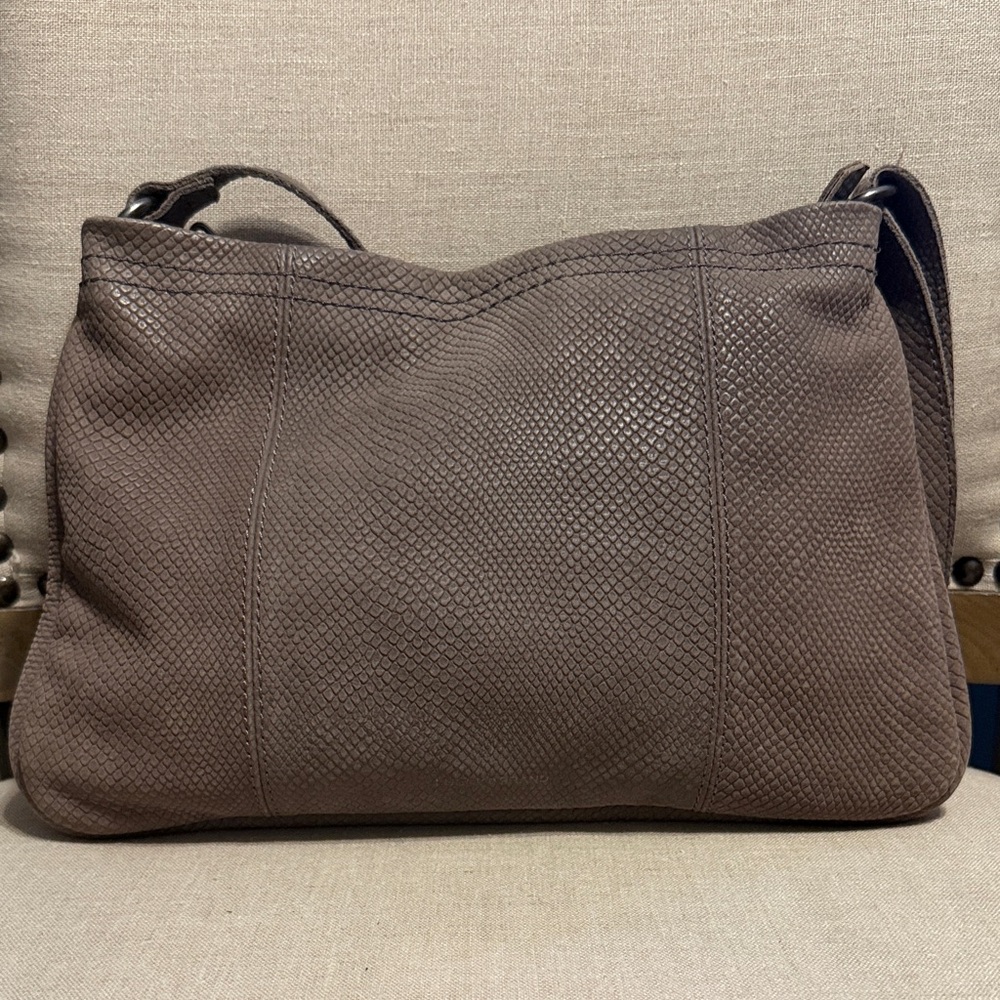 Lucky Brand Textured Taupe Large Suede Crossbody Purse